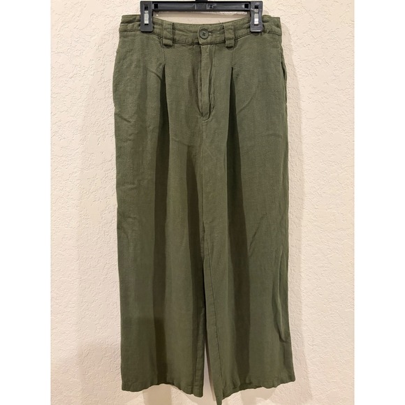 Lulus Pants - Lulus Olive Green High Waisted Wide Leg Pleated Linen Blend Trousers Small